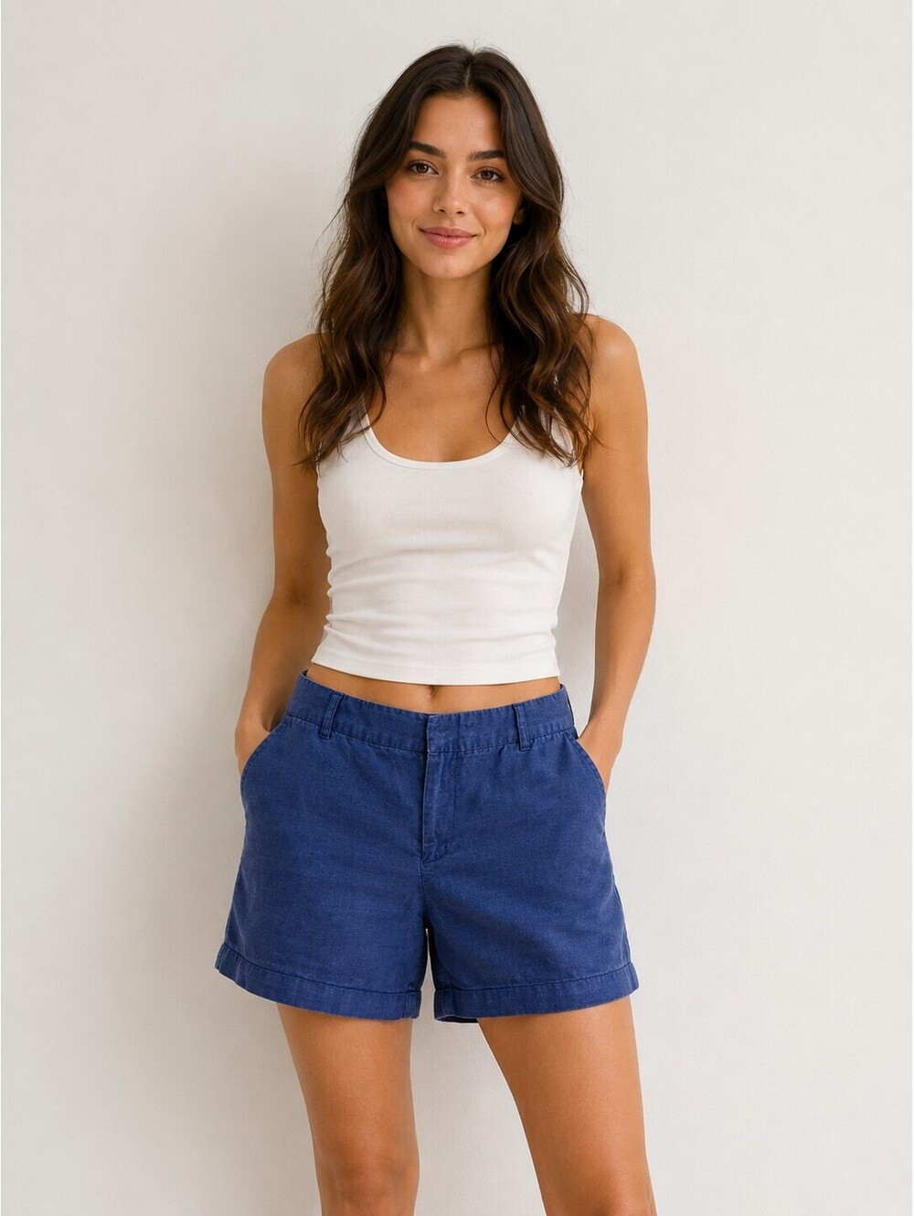 Carole Little 100% Linen Blue Shorts Women's Size 8 Casual Summer Pull On